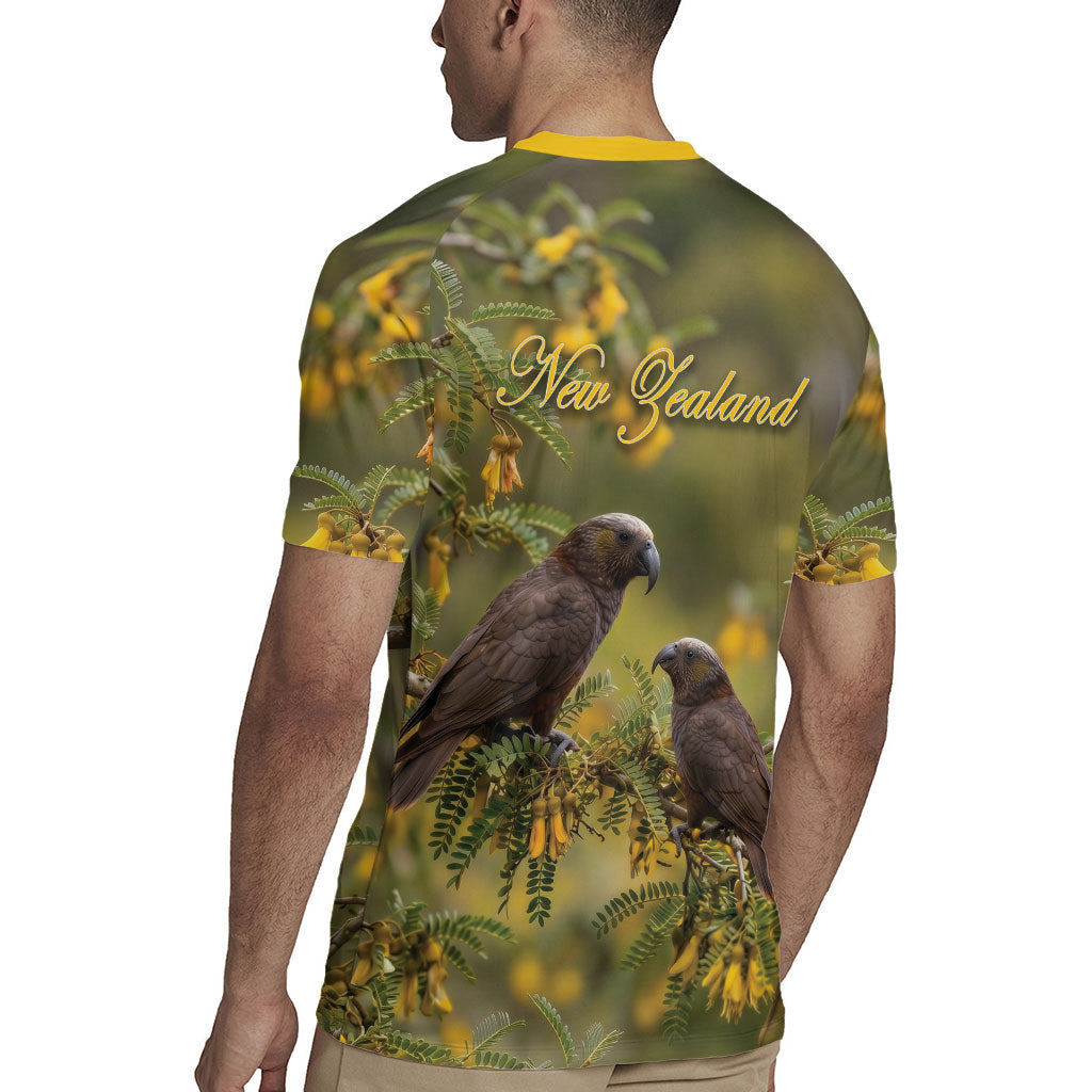 New Zealand Kaka Bird Rugby Jersey Kowhai Flower Landscape Style LT22 - Polynesian Pride