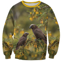 New Zealand Kaka Bird Sweatshirt Kowhai Flower Landscape Style