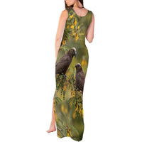 New Zealand Kaka Bird Tank Maxi Dress Kowhai Flower Landscape Style