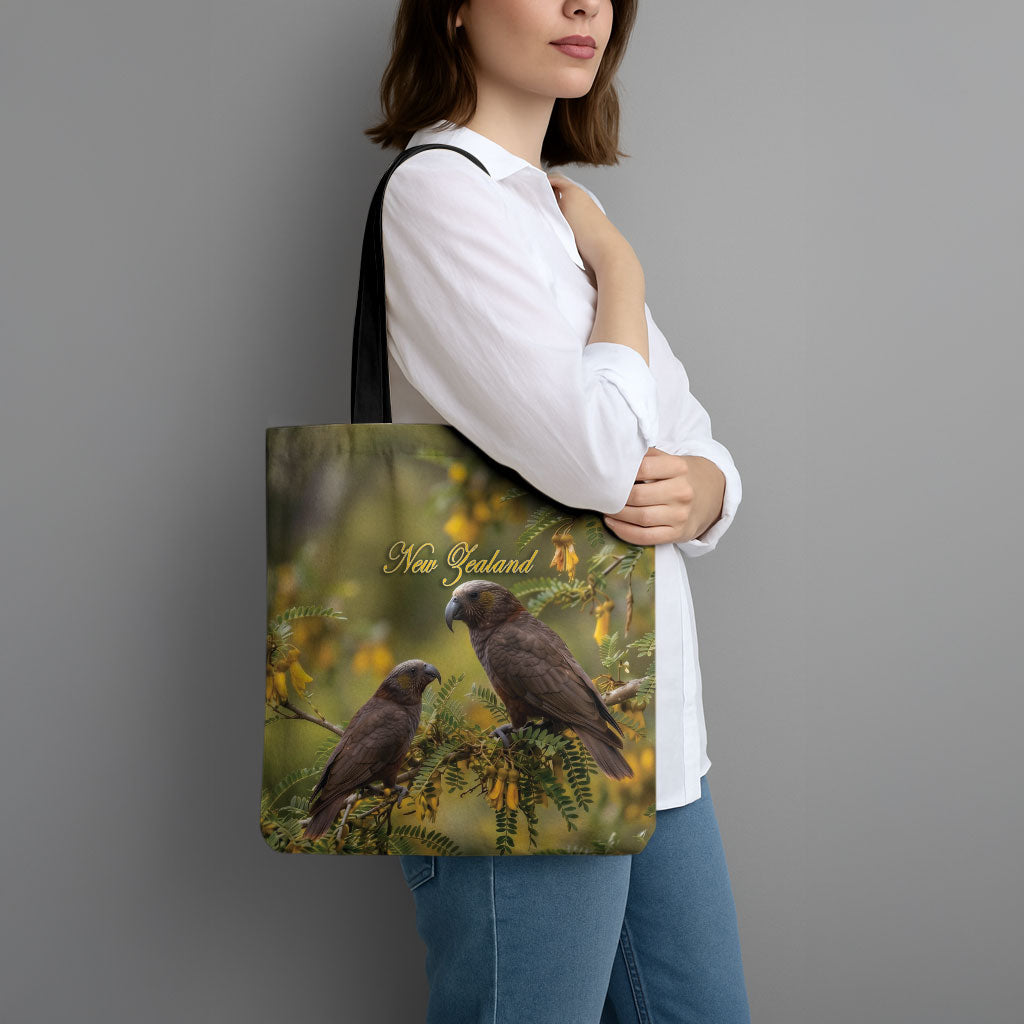 New Zealand Kaka Bird Tote Bag Kowhai Flower Landscape Style LT22 - Polynesian Pride