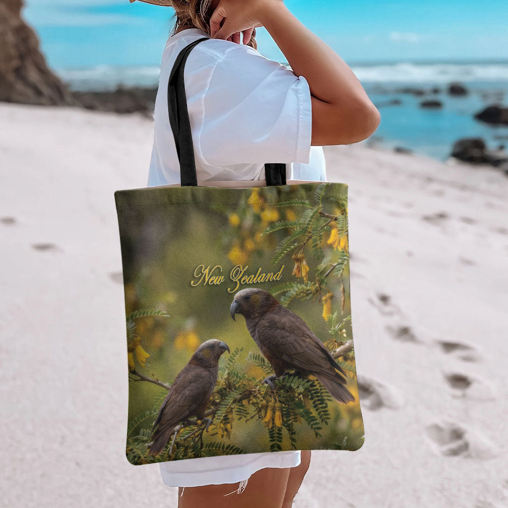 New Zealand Kaka Bird Tote Bag Kowhai Flower Landscape Style LT22 - Polynesian Pride