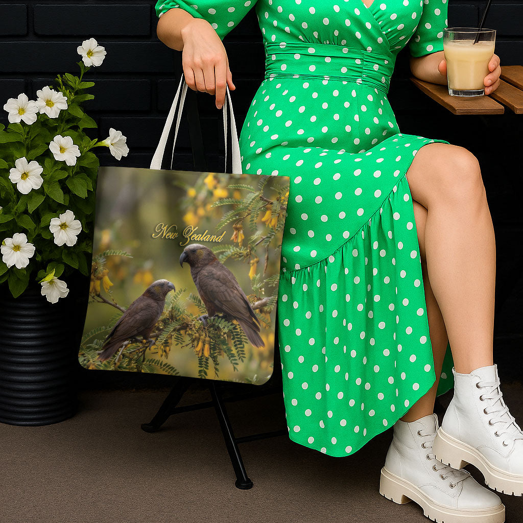New Zealand Kaka Bird Tote Bag Kowhai Flower Landscape Style LT22 - Polynesian Pride