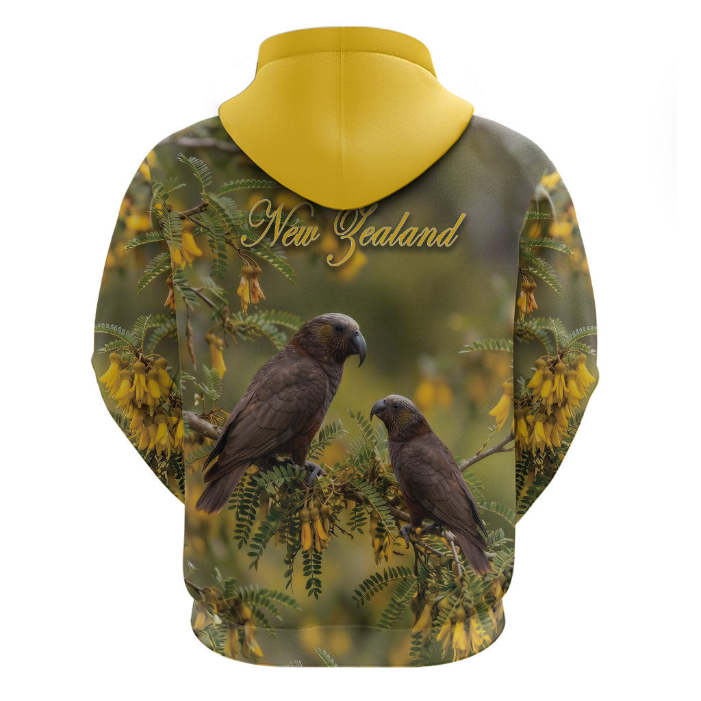 New Zealand Kaka Bird Zip Hoodie Kowhai Flower Landscape Style LT22 - Polynesian Pride