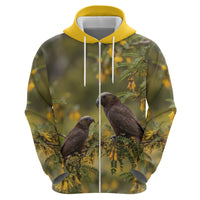 New Zealand Kaka Bird Zip Hoodie Kowhai Flower Landscape Style LT22 - Polynesian Pride