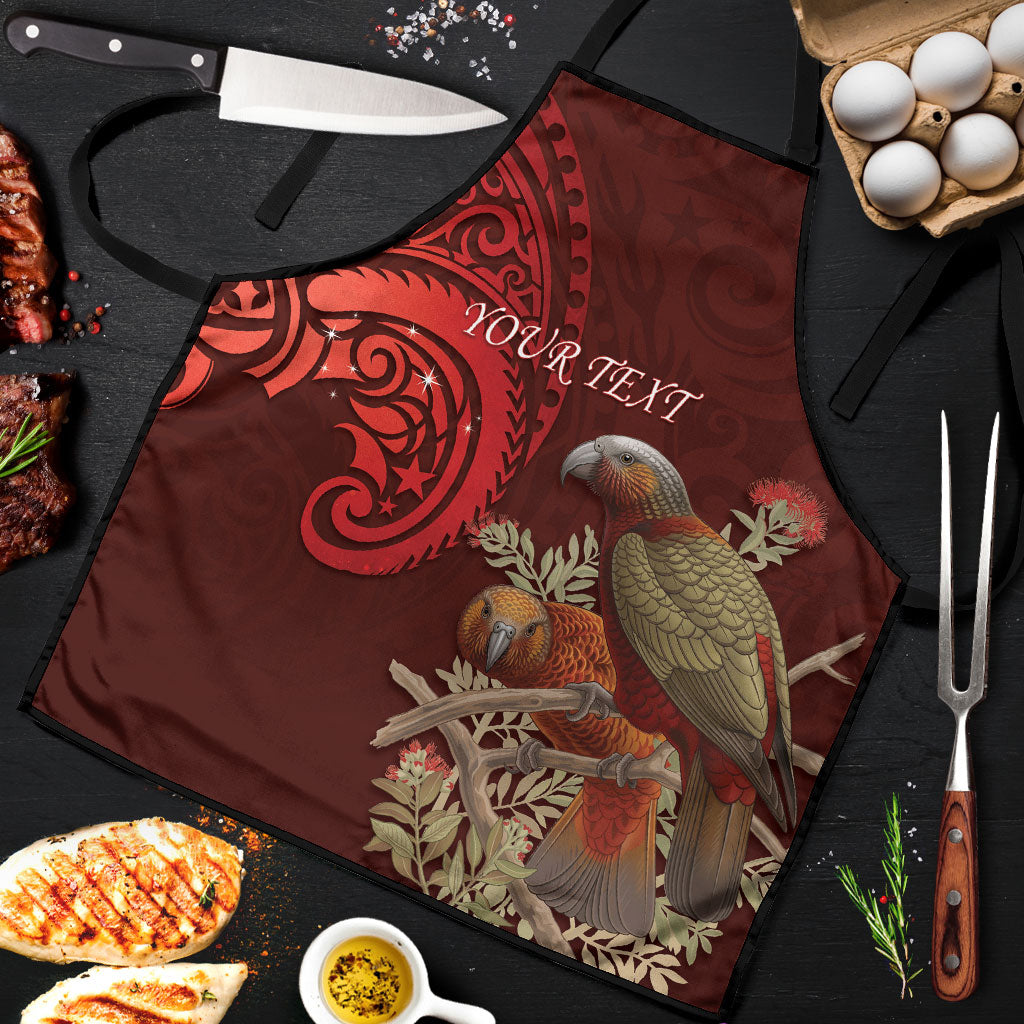 New Zealand Kaka Bird Personalised Apron Pohutukawa Matariki Maori Pattern LT22 Red - Polynesian Pride
