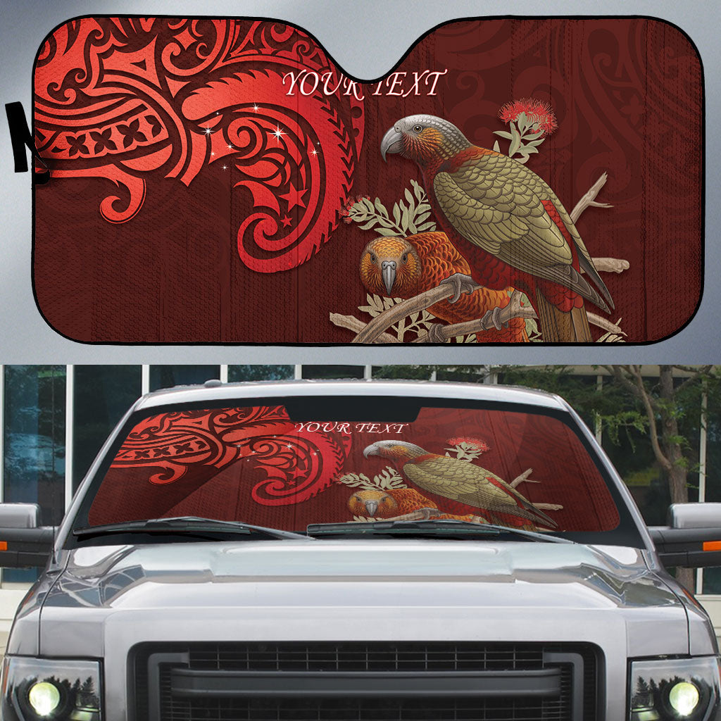 New Zealand Kaka Bird Personalised Auto Sun Shade Pohutukawa Matariki Maori Pattern LT22 Red - Polynesian Pride