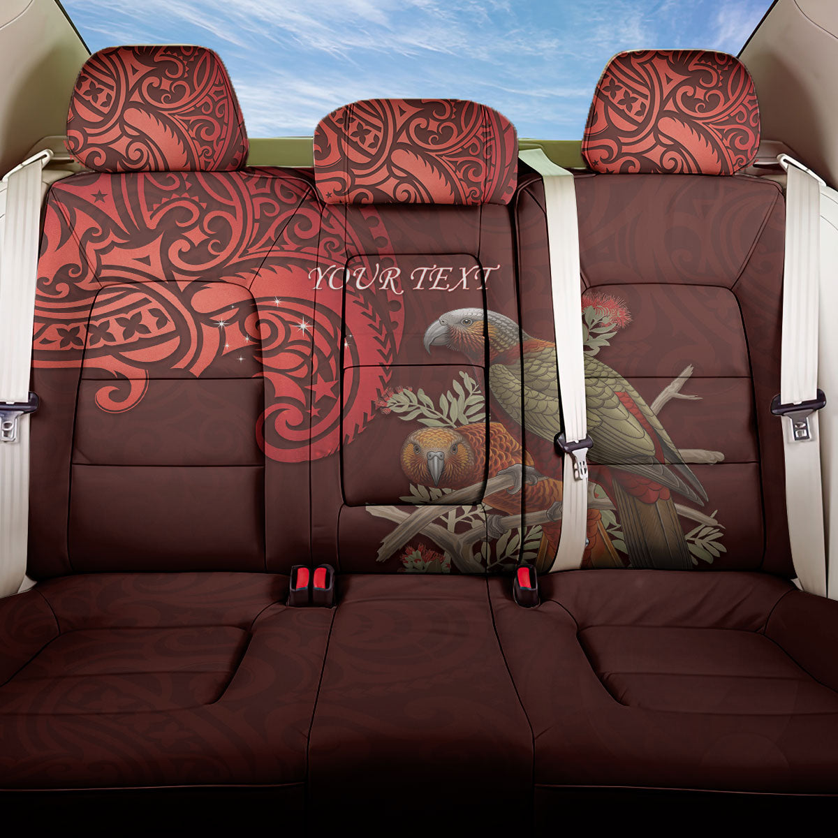 New Zealand Kaka Bird Personalised Back Car Seat Cover Pohutukawa Matariki Maori Pattern
