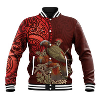 New Zealand Kaka Bird Personalised Baseball Jacket Pohutukawa Matariki Maori Pattern LT22 Unisex Red - Polynesian Pride