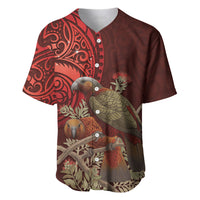 New Zealand Kaka Bird Personalised Baseball Jersey Pohutukawa Matariki Maori Pattern LT22 Red - Polynesian Pride