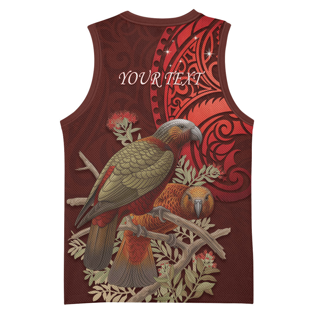 New Zealand Kaka Bird Personalised Basketball Jersey Pohutukawa Matariki Maori Pattern LT22 - Polynesian Pride