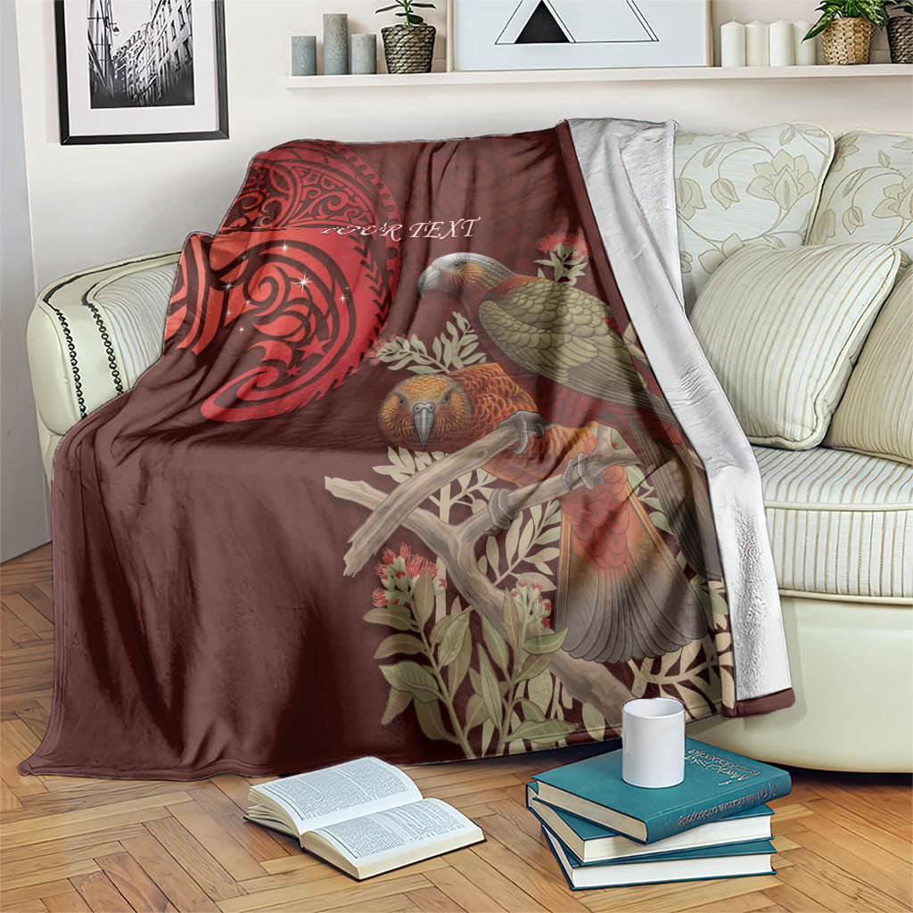 New Zealand Kaka Bird Personalised Blanket Pohutukawa Matariki Maori Pattern LT22 Red - Polynesian Pride