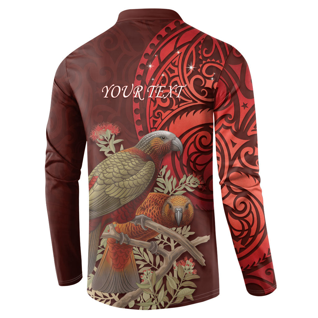 New Zealand Kaka Bird Personalised Button Sweatshirt Pohutukawa Matariki Maori Pattern
