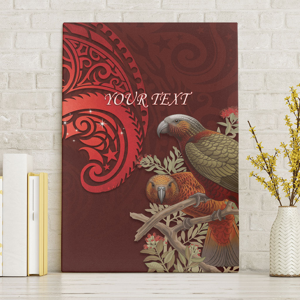 New Zealand Kaka Bird Personalised Canvas Wall Art Pohutukawa Matariki Maori Pattern