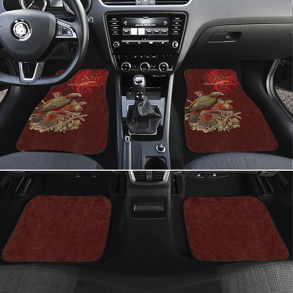 New Zealand Kaka Bird Personalised Car Mats Pohutukawa Matariki Maori Pattern LT22 Set 4pcs Red - Polynesian Pride