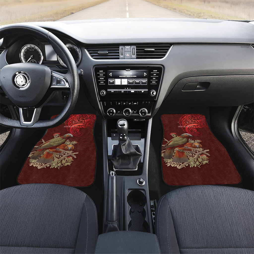 New Zealand Kaka Bird Personalised Car Mats Pohutukawa Matariki Maori Pattern LT22 Set 2pcs - Front Red - Polynesian Pride