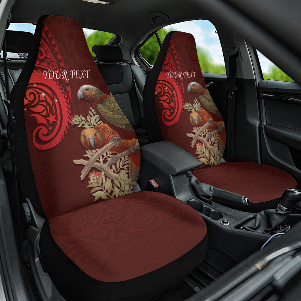 New Zealand Kaka Bird Personalised Car Seat Cover Pohutukawa Matariki Maori Pattern LT22 One Size Red - Polynesian Pride
