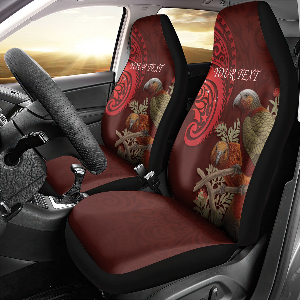 New Zealand Kaka Bird Personalised Car Seat Cover Pohutukawa Matariki Maori Pattern LT22 - Polynesian Pride