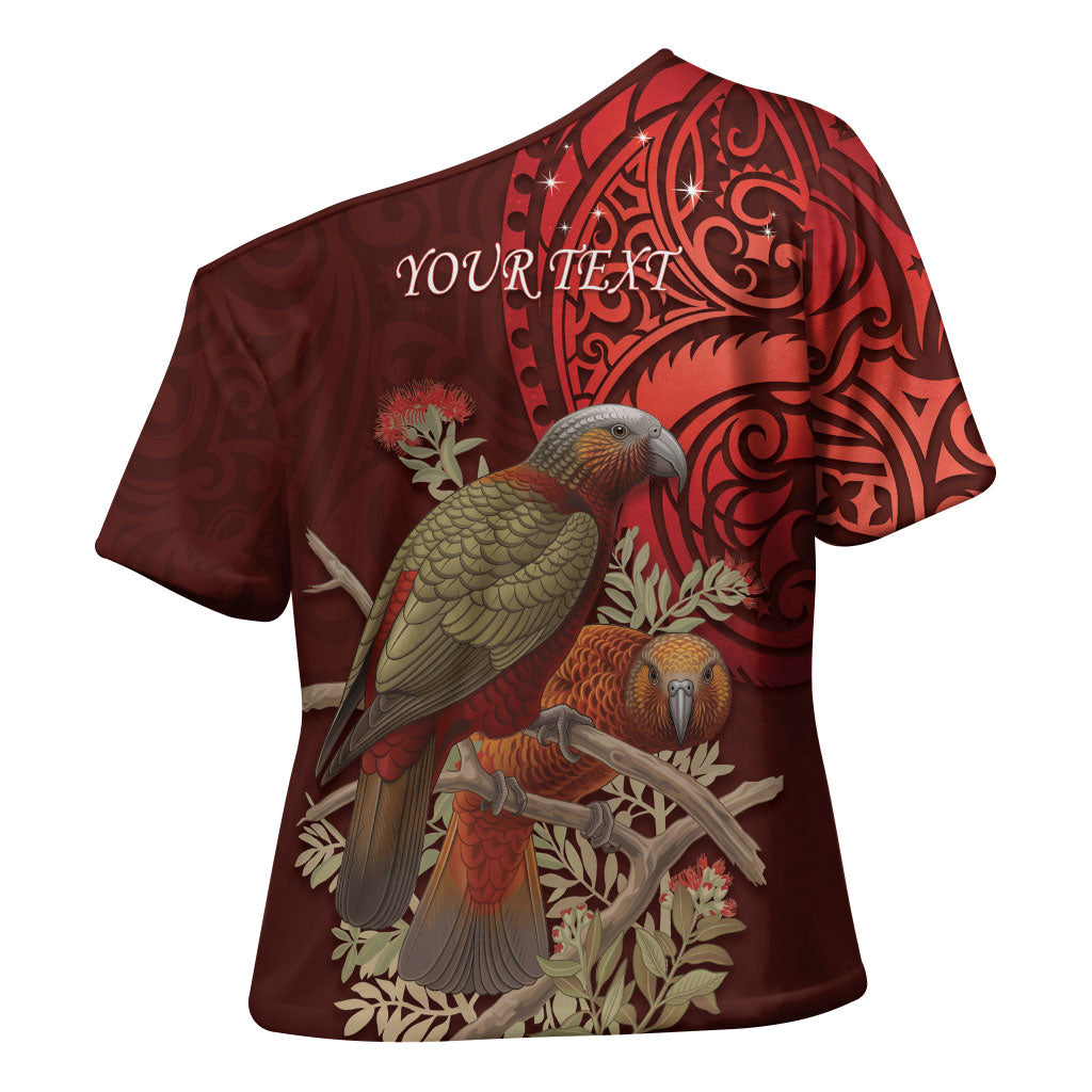 New Zealand Kaka Bird Personalised Cross Shoulder Shirt Pohutukawa Matariki Maori Pattern LT22 - Polynesian Pride
