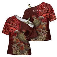 New Zealand Kaka Bird Personalised Cross Shoulder Shirt Pohutukawa Matariki Maori Pattern LT22 - Polynesian Pride
