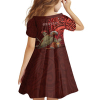 New Zealand Kaka Bird Personalised Family Matching Off Shoulder Short Dress and Hawaiian Shirt Pohutukawa Matariki Maori Pattern LT22 - Polynesian Pride