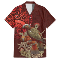 New Zealand Kaka Bird Personalised Family Matching Off Shoulder Short Dress and Hawaiian Shirt Pohutukawa Matariki Maori Pattern LT22 Dad's Shirt - Short Sleeve Red - Polynesian Pride