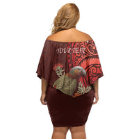 New Zealand Kaka Bird Personalised Family Matching Off Shoulder Short Dress and Hawaiian Shirt Pohutukawa Matariki Maori Pattern LT22 - Polynesian Pride