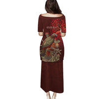 New Zealand Kaka Bird Personalised Family Matching Puletasi and Hawaiian Shirt Pohutukawa Matariki Maori Pattern LT22 - Polynesian Pride