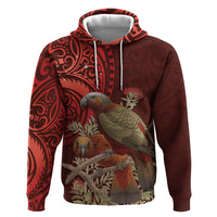 New Zealand Kaka Bird Personalised Hoodie Pohutukawa Matariki Maori Pattern