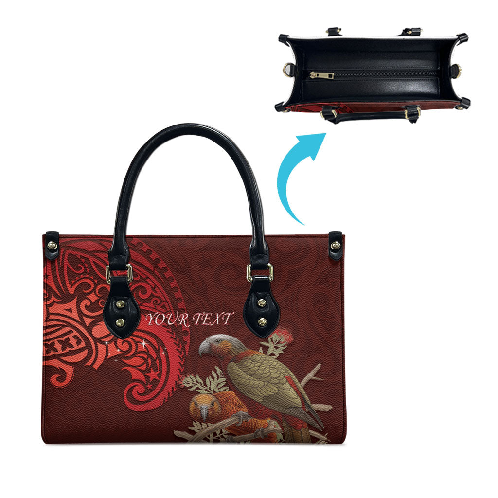 New Zealand Kaka Bird Personalised Leather Bag Pohutukawa Matariki Maori Pattern LT22 - Polynesian Pride