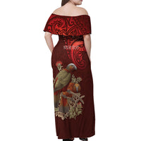 New Zealand Kaka Bird Personalised Off Shoulder Maxi Dress Pohutukawa Matariki Maori Pattern LT22 - Polynesian Pride