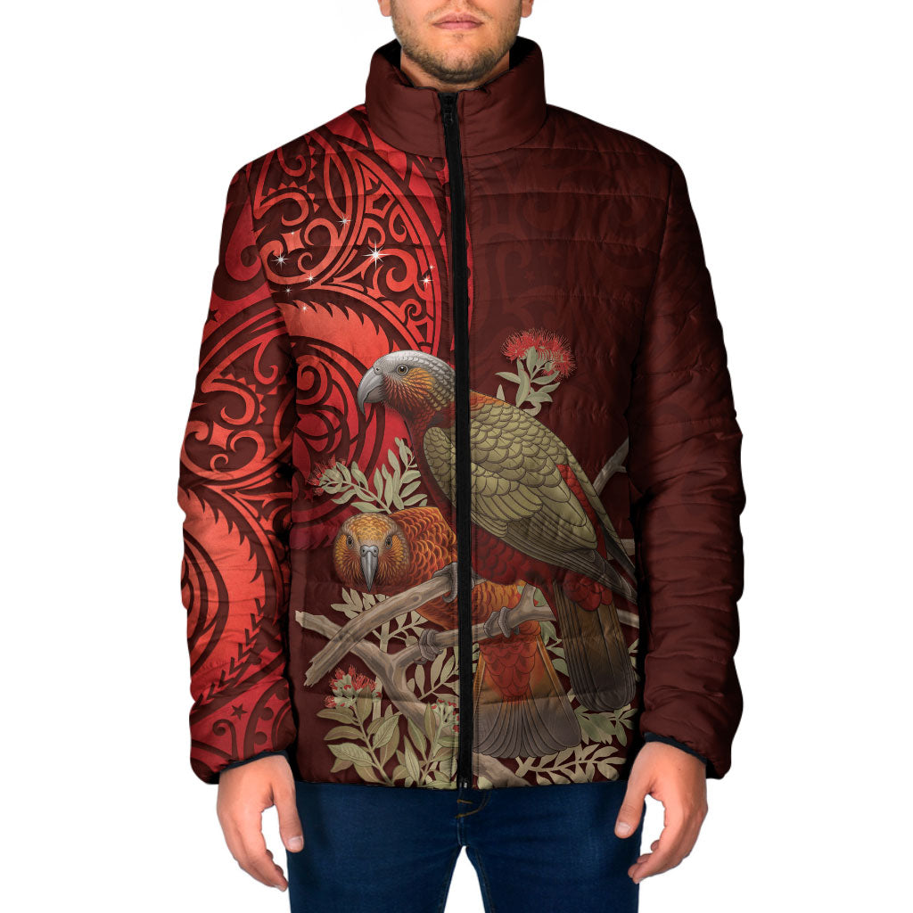 New Zealand Kaka Bird Personalised Padded Jacket Pohutukawa Matariki Maori Pattern