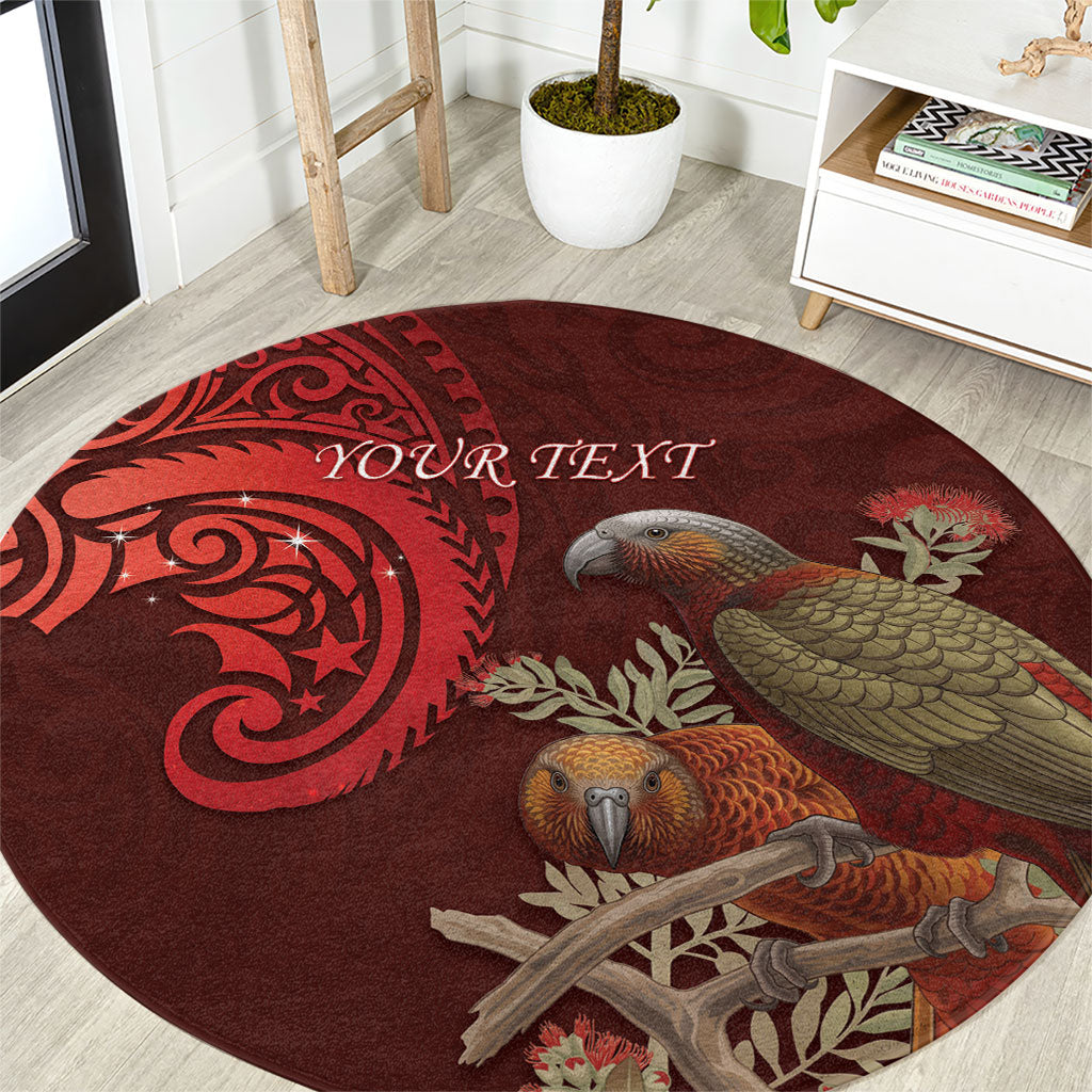 New Zealand Kaka Bird Personalised Round Carpet Pohutukawa Matariki Maori Pattern LT22 Red - Polynesian Pride