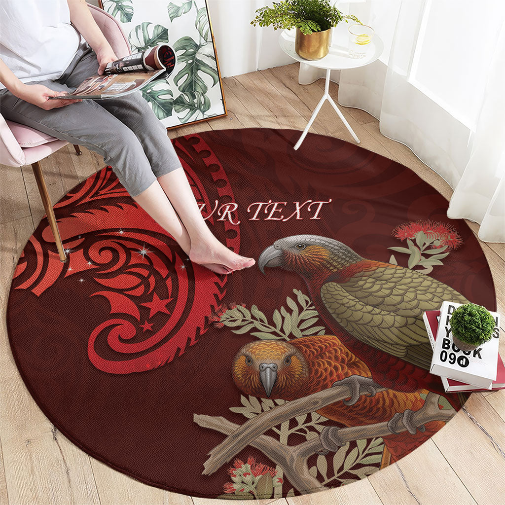 New Zealand Kaka Bird Personalised Round Carpet Pohutukawa Matariki Maori Pattern LT22 - Polynesian Pride