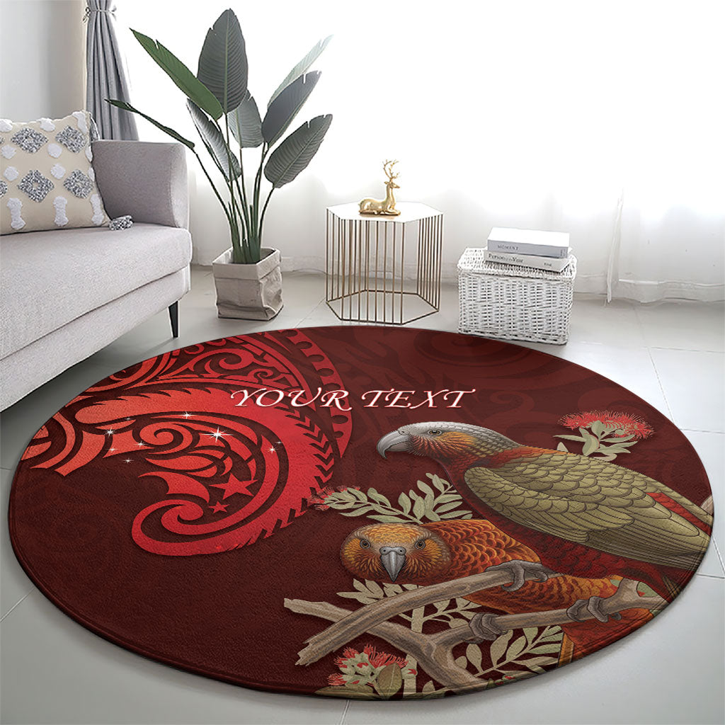 New Zealand Kaka Bird Personalised Round Carpet Pohutukawa Matariki Maori Pattern LT22 - Polynesian Pride