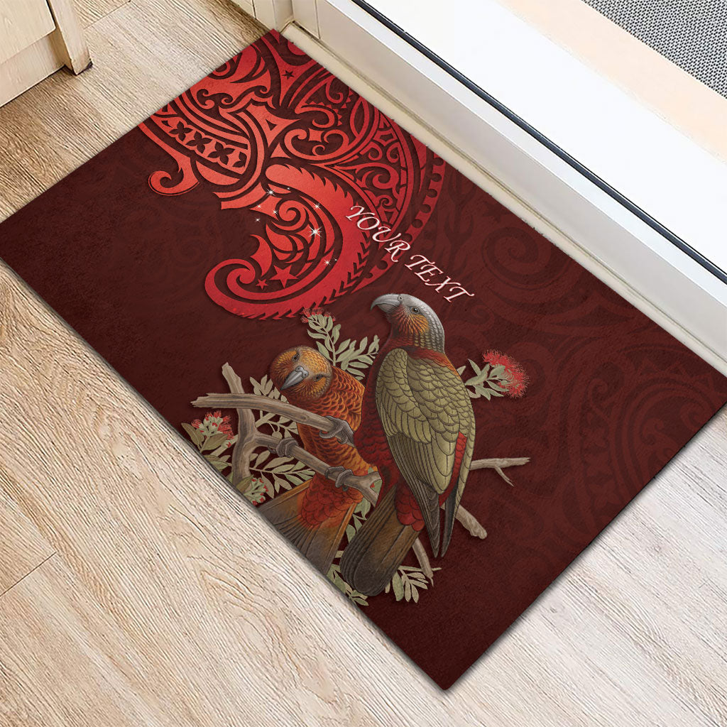 New Zealand Kaka Bird Personalised Rubber Doormat Pohutukawa Matariki Maori Pattern