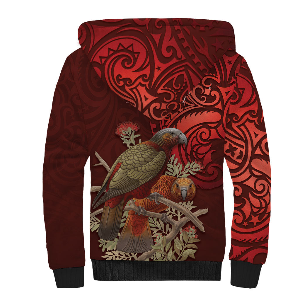 New Zealand Kaka Bird Personalised Sherpa Hoodie Pohutukawa Matariki Maori Pattern LT22 - Polynesian Pride