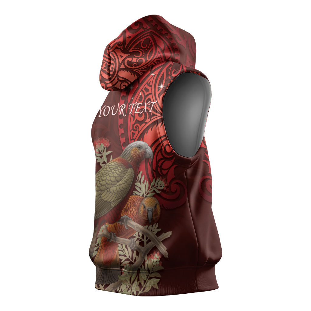 New Zealand Kaka Bird Personalised Sleeveless Hoodie Pohutukawa Matariki Maori Pattern LT22 - Polynesian Pride