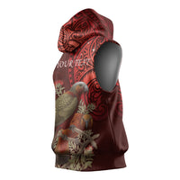 New Zealand Kaka Bird Personalised Sleeveless Hoodie Pohutukawa Matariki Maori Pattern LT22 - Polynesian Pride