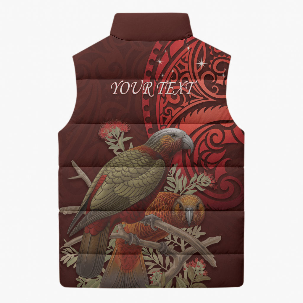 New Zealand Kaka Bird Personalised Sleeveless Puffer Jacket Pohutukawa Matariki Maori Pattern LT22 - Polynesian Pride