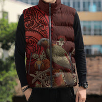New Zealand Kaka Bird Personalised Sleeveless Puffer Jacket Pohutukawa Matariki Maori Pattern LT22 - Polynesian Pride