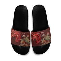 New Zealand Kaka Bird Personalised Slide Sandals Pohutukawa Matariki Maori Pattern LT22 Red - Polynesian Pride
