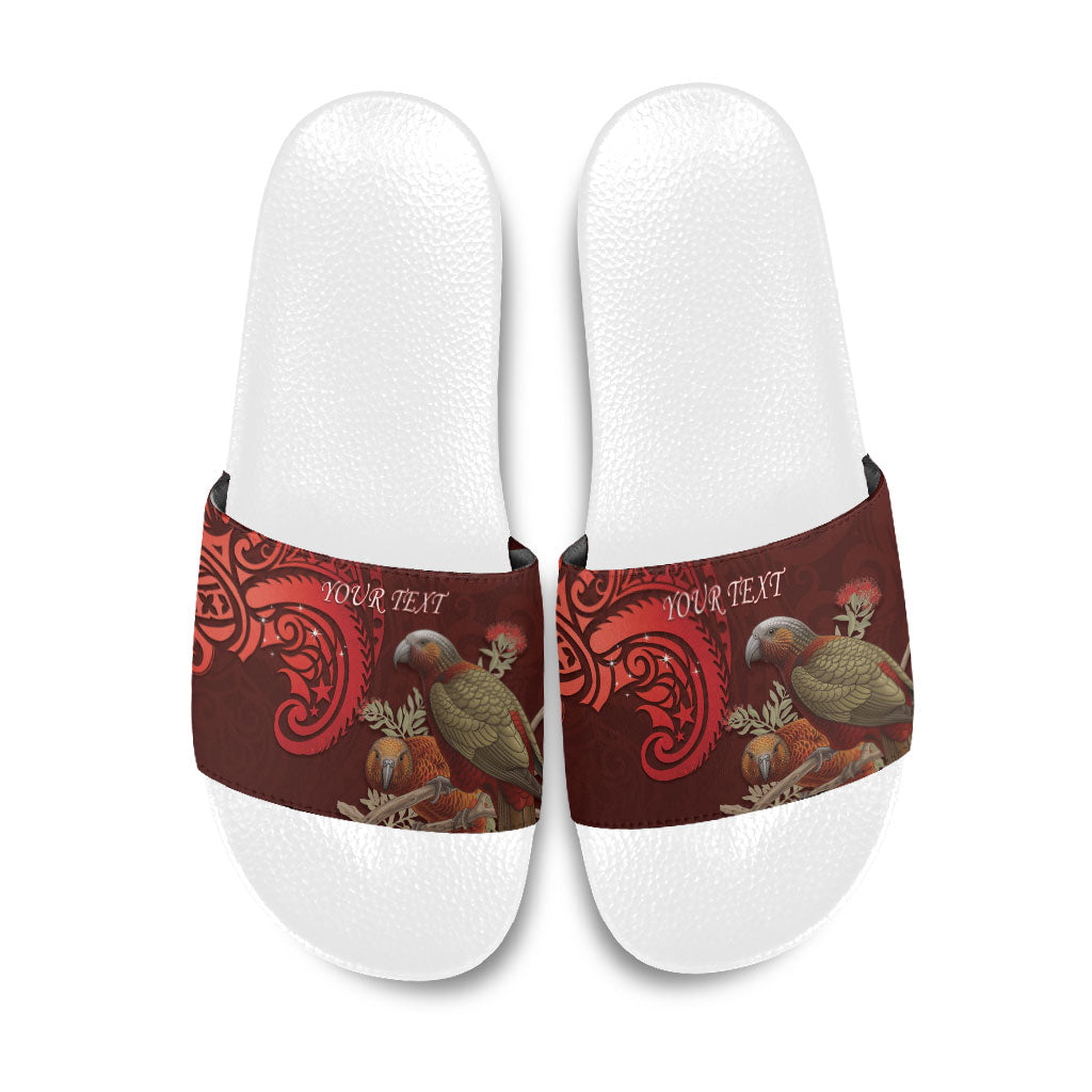New Zealand Kaka Bird Personalised Slide Sandals Pohutukawa Matariki Maori Pattern LT22 Red - Polynesian Pride