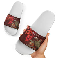 New Zealand Kaka Bird Personalised Slide Sandals Pohutukawa Matariki Maori Pattern LT22 - Polynesian Pride