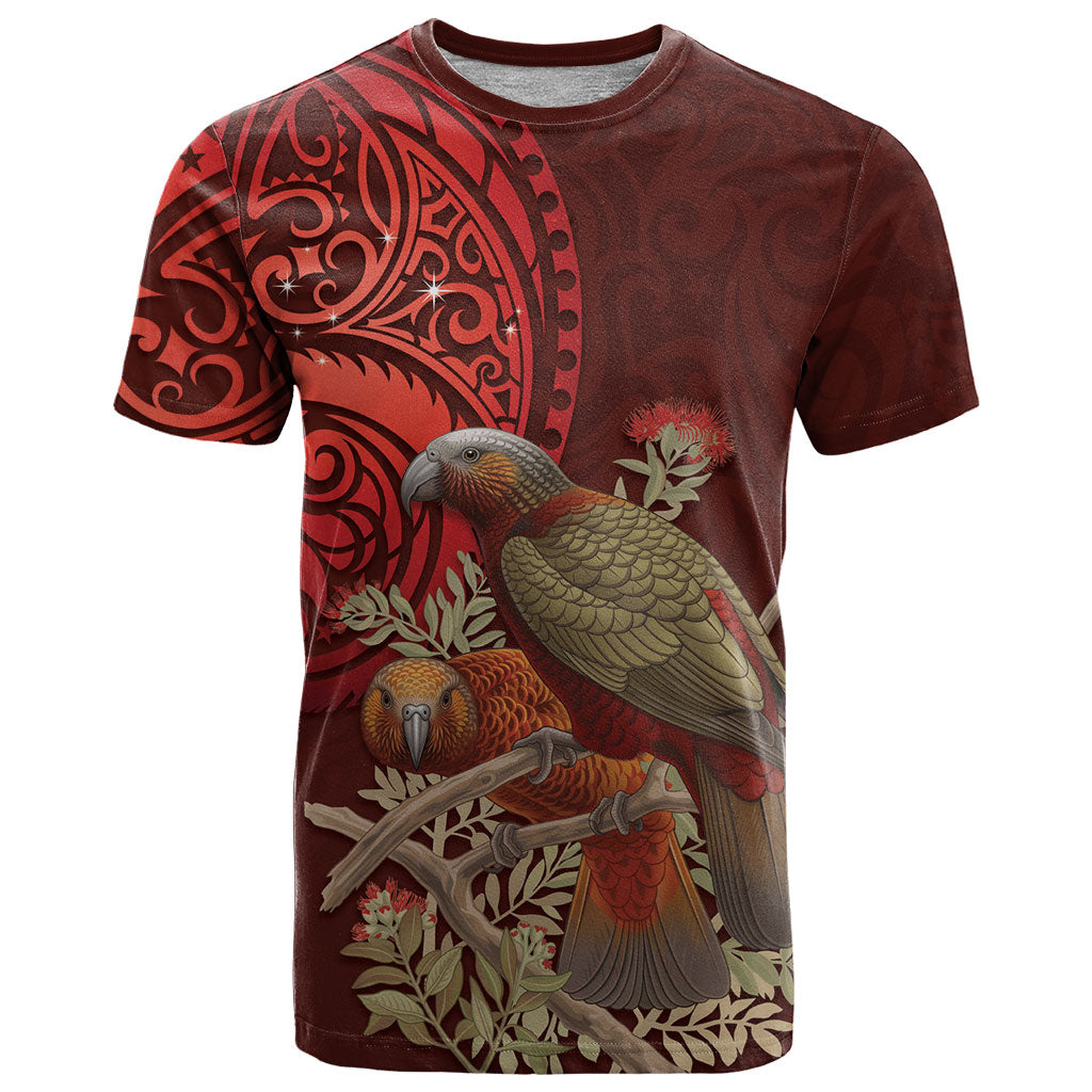 New Zealand Kaka Bird Personalised T Shirt Pohutukawa Matariki Maori Pattern