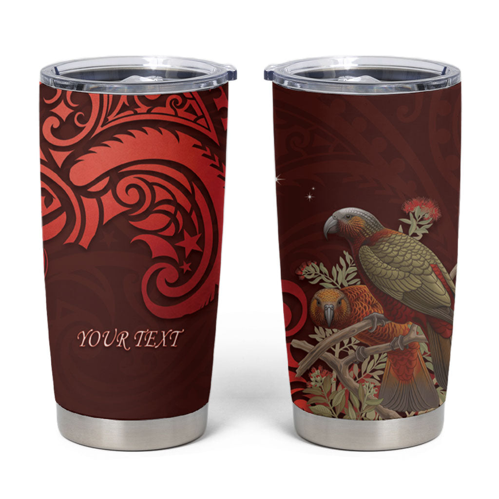 New Zealand Kaka Bird Personalised Tumbler Cup Pohutukawa Matariki Maori Pattern LT22 Red - Polynesian Pride