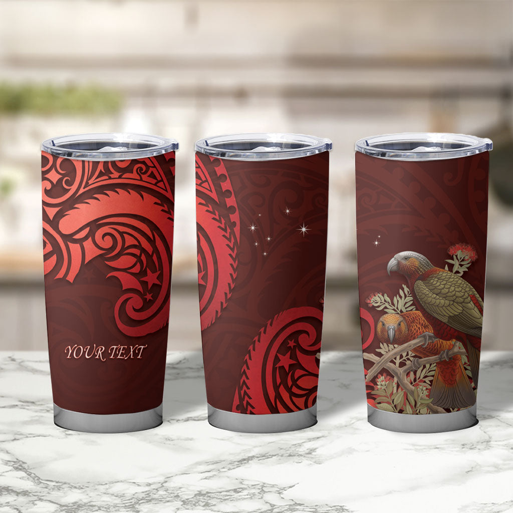 New Zealand Kaka Bird Personalised Tumbler Cup Pohutukawa Matariki Maori Pattern LT22 - Polynesian Pride