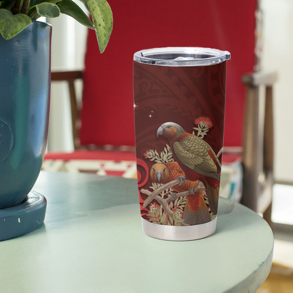 New Zealand Kaka Bird Personalised Tumbler Cup Pohutukawa Matariki Maori Pattern LT22 - Polynesian Pride