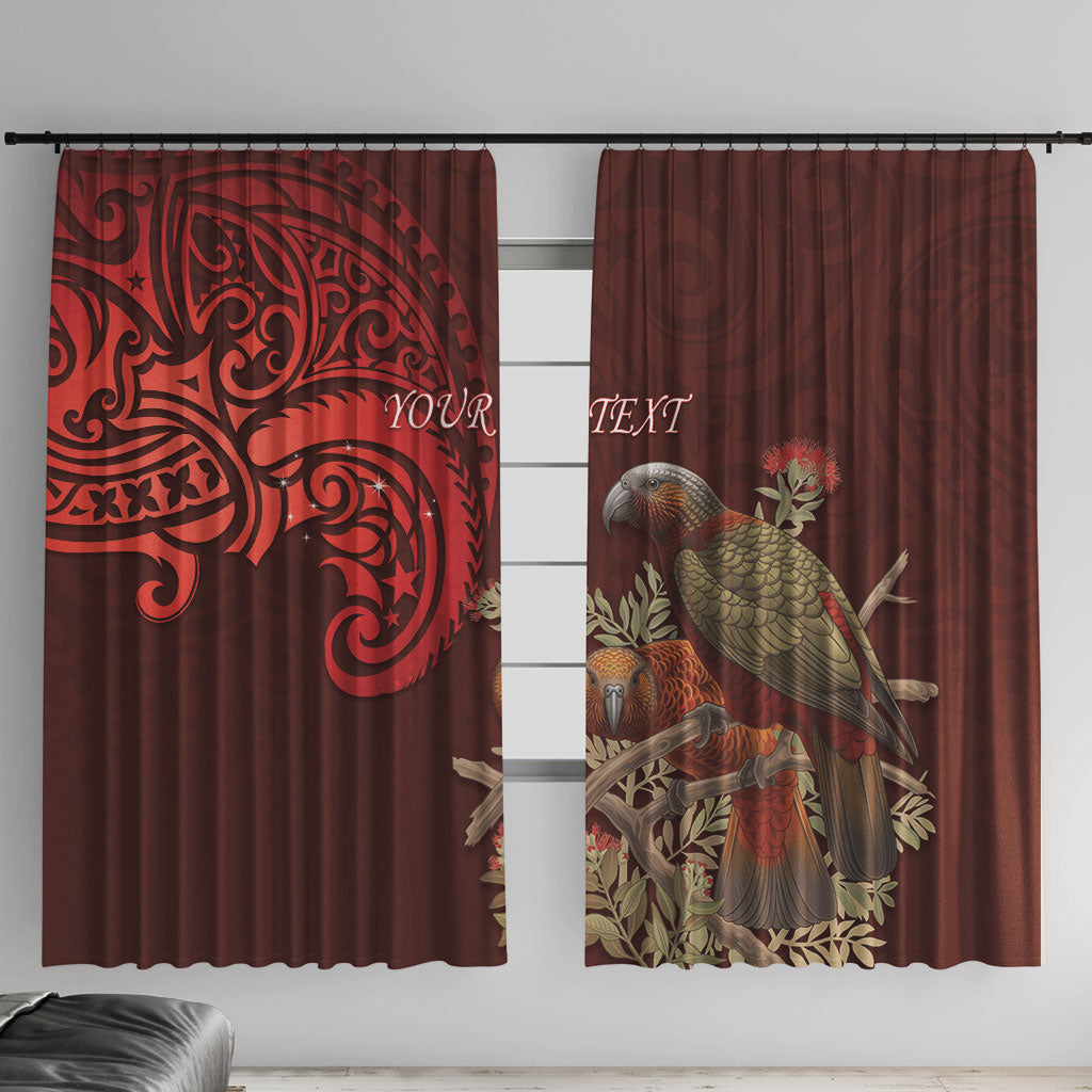 New Zealand Kaka Bird Personalised Window Curtain Pohutukawa Matariki Maori Pattern LT22 With Hooks Red - Polynesian Pride