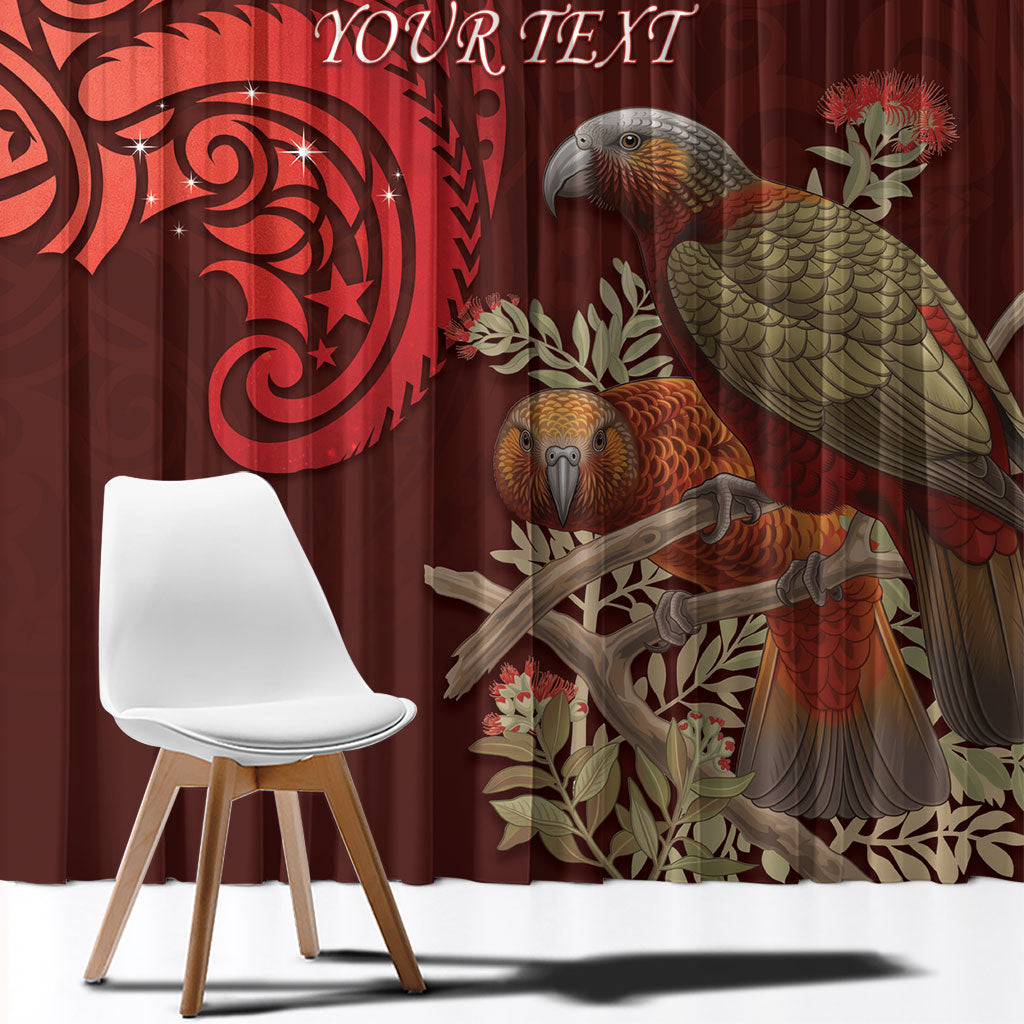 New Zealand Kaka Bird Personalised Window Curtain Pohutukawa Matariki Maori Pattern LT22 - Polynesian Pride