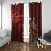 New Zealand Kaka Bird Personalised Window Curtain Pohutukawa Matariki Maori Pattern LT22 With Grommets Red - Polynesian Pride